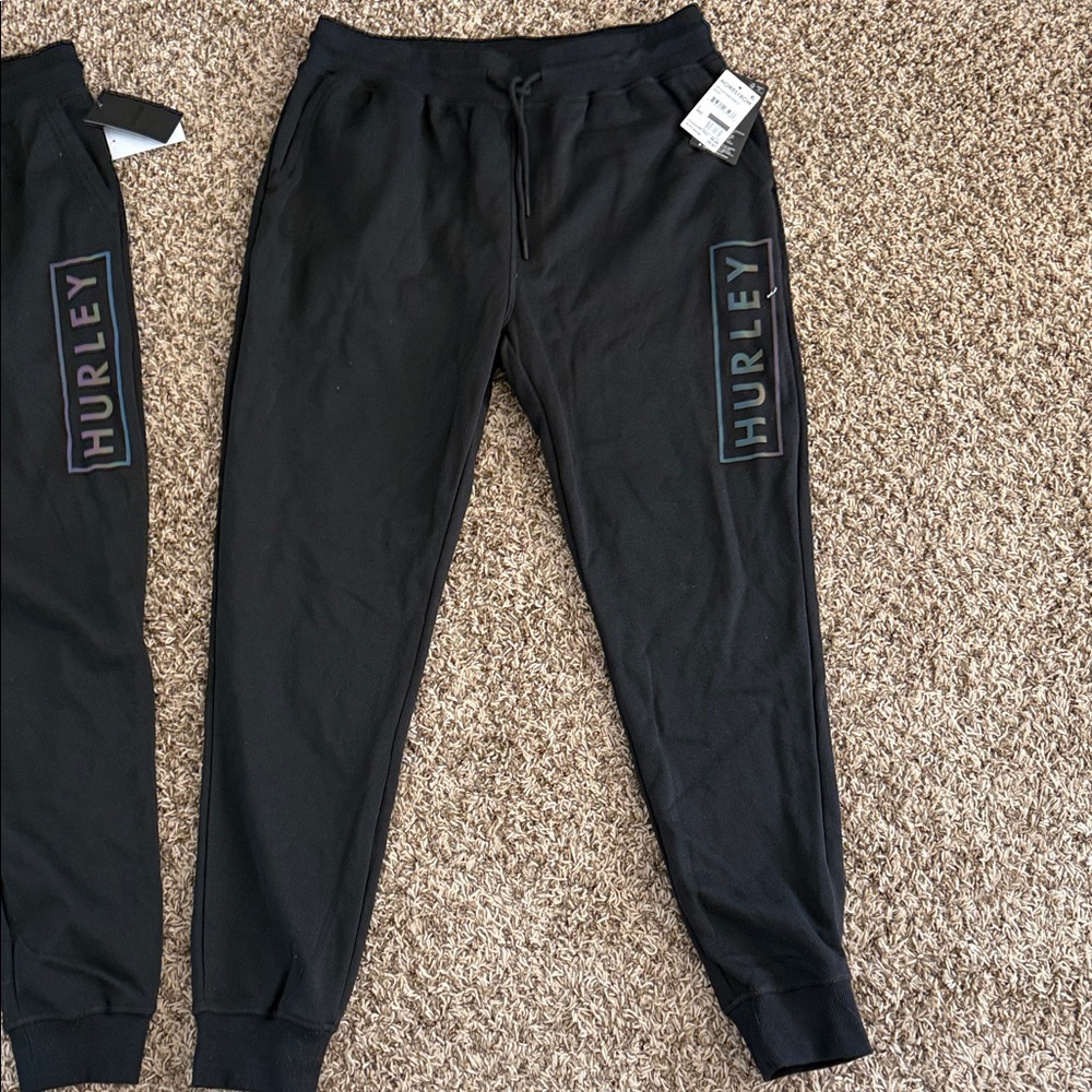 Hurley Men's Black Joggers with Logo NWT size Lare